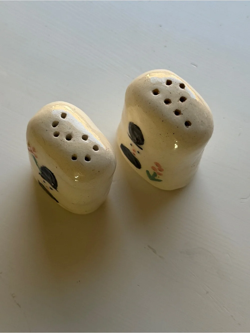 Vintage Ceramic Tombstone Salt & Pepper Shakers - Floral Gravestone Man & Woman